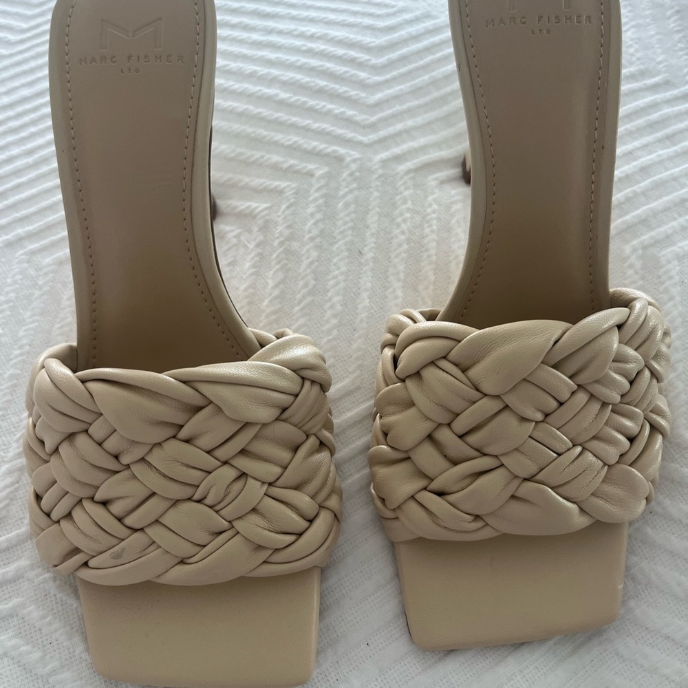 Marc Fisher Cream Heels with Braided Detail